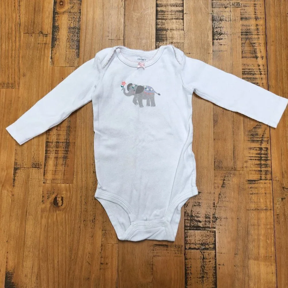Carter's 2 Piece Outfit Bodysuit and Pants Elephant Flowers Baby Infant 12 Month